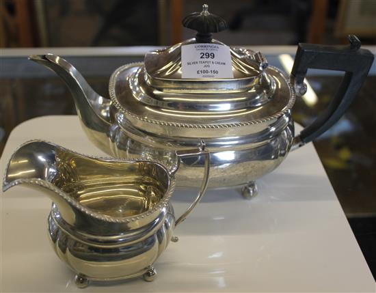 Silver teapot & cream jug